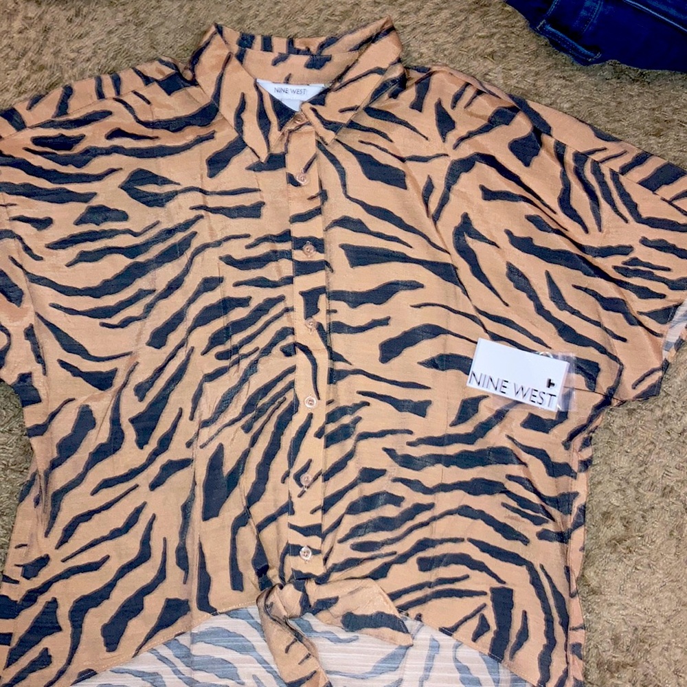 Animal print button down short sleeve